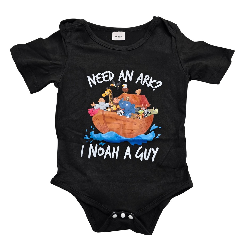 Need An Ark I Noah A Guy Baby Bodysuit Black Short Sleeve 9-12M Animal Graphic